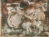une photo d'un tableau représentant une table sur laquelle sont posés des assiettes et des couverts