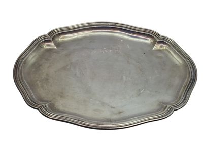 a silver tray with a handle on a white background