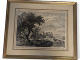 an image of a picture of a landscape with a boat in the foreground and a tree in the foreground