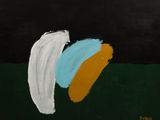 une peinture représentant un cœur blanc et bleu sur fond noir