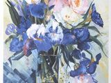 a painting of flowers in a vase on a table