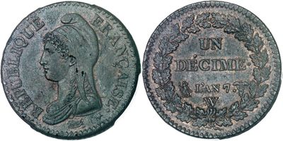 an old coin with a woman ' s face on it