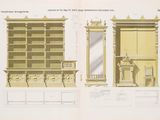 un dessin représentant une bibliothèque surmontée d'un miroir