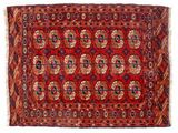 a red and blue rug with a design on it
