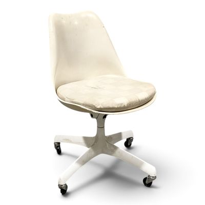 an image of a white office chair with wheels on a white background