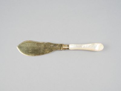 une cuillère ancienne en argent et nacre, avec un manche en or