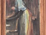 an oil painting of a woman washing her hands in a sink