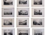 douze photographies en noir et blanc représentant un paysage avec une chaîne de montagnes en arrière-plan