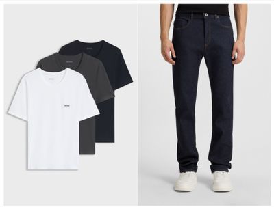 trois t-shirts pour homme et un jean