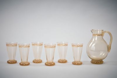 Émile GALLÉ (1846-1904) Service à orangeade en cristal ambré…