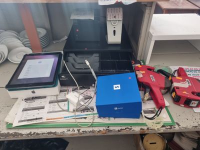 a table with a bunch of electronics on it