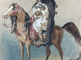 peinture d'un homme à cheval avec une épée à la main