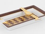 une image représentant un plateau marron et blanc orné d'une croix dorée