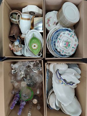 boxes filled with assorted china and china dishes and cups