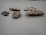 some rocks are sitting on top of a table next to each other