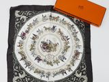 an image of a square scarf with a picture of a horse and carriage on it