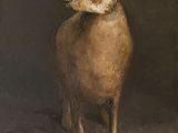 une peinture à l'huile représentant un lapin brun debout devant un fond sombre