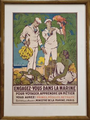 framed picture of two men in white suits standing next to a bunch of bananas