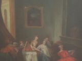 une peinture représentant un groupe de personnes assises autour d'une table