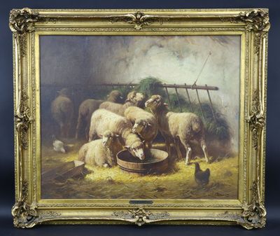 une image représentant un tableau où l'on voit des moutons en train de boire de l'eau dans un bol