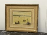 une vieille photo représentant une peinture de bateaux sur un plan d'eau