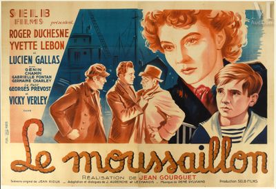 an old movie poster of a man and woman in front of a building