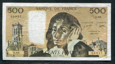 billet de 500 francs français sur lequel figure l'effigie d'une femme