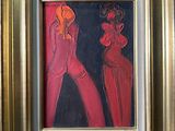 tableau représentant une femme en robe rouge et un homme en costume rouge