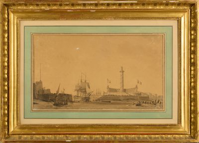 an old picture of a picture of a ship in the water