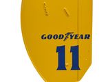 yellow and blue shield with the number 11 on it that says good year 11