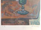 a painting of a wine glass sitting on a table