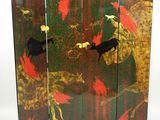 three paneled screen with birds and flowers painted on it