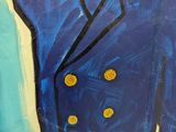 a painting of a man in a blue suit on a wall
