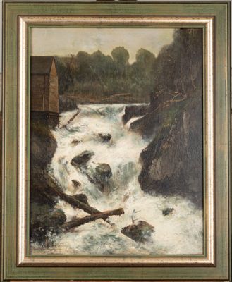 Hippolyte VAN SOOM (1856-1922). Vue sur la cascade Huile sur…