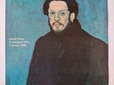 a painting of a man with a beard on a blue background