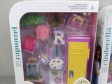 two boxes that have toys inside of them on a table