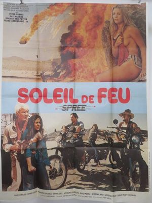 Affiche française du film « Soleil de feu », représentant une femme à moto et un homme