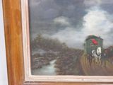 a picture of a painting of a horse drawn carriage