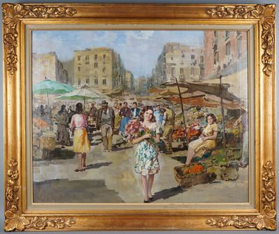 an image of a painting of a woman shopping at a market