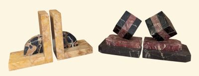 deux serre-livres en bois et en marbre