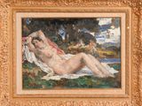 une image représentant un tableau d'une femme nue allongée sur une serviette