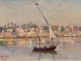 an image of a painting of a sailboat in a body of water