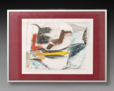 École moderne. Composition abstraite Mine et pastel sur papi…