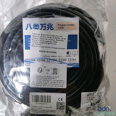 a black cable that is wrapped in a plastic bag