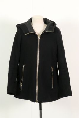 MONCLER - Manteau court à capuche en laine vierge noire et p…