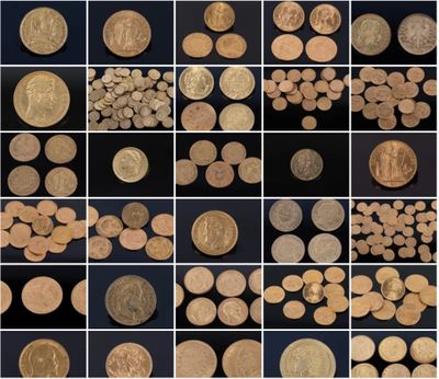 un collage de pièces d'or du monde entier