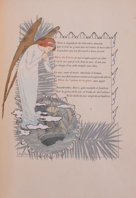 an old book with a picture of an angel and a poem