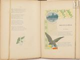 an open book with a picture of a bird on it