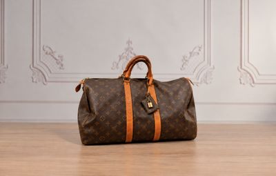 un sac Louis Vuitton posé par terre dans une pièce