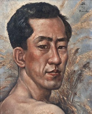 portrait d'un homme dans un champ de blé, avec le ciel en arrière-plan